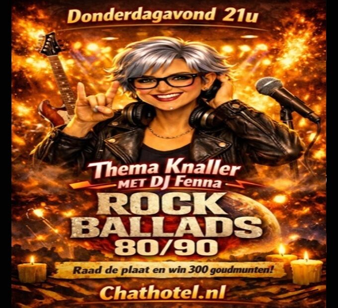 DJ Fenna met rockballads‑thema voor de donderdagavondshow op ChatHotel Radio.