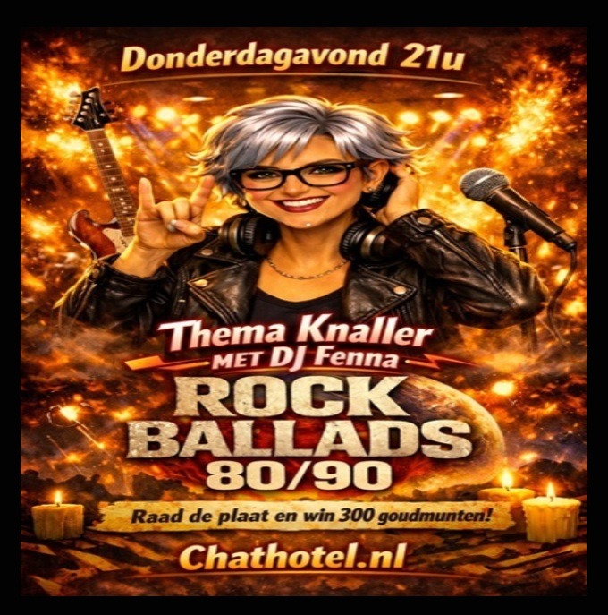 DJ Fenna met rockballads‑thema voor de donderdagavondshow op ChatHotel Radio.